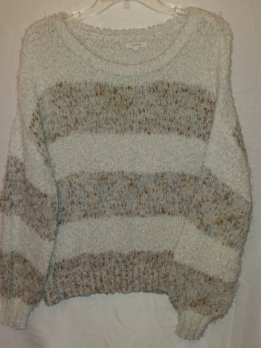 Maurices Cream and Tan Striped Crewneck Sweater